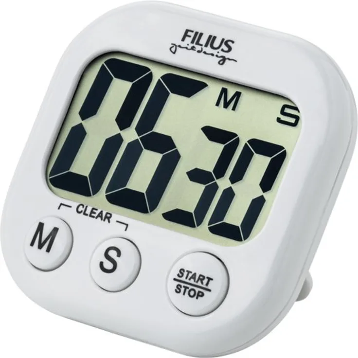 FILIUS zeitdesign Kurzzeitmesser Eieruhr, digitaler Küchentimer mit Piepalarm, weiß/grau