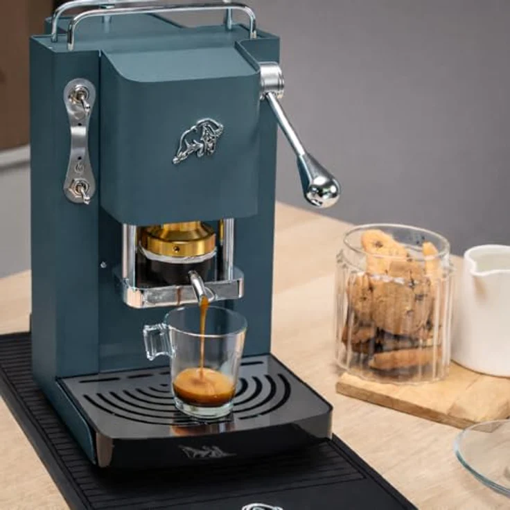 FABER COFFEE MACHINES 3.0 Pro Essential, Kaffeemaschine ESE 44 mm, kompakt mit Glaskanister, verstellbarer Messing-Padpresse, British Green und Chrom – Bild 2