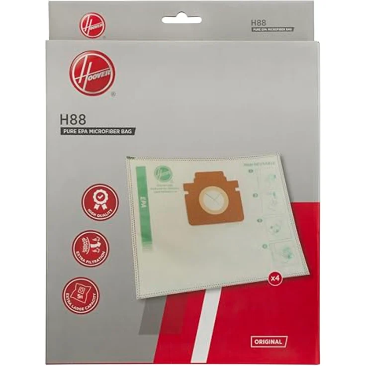 Hoover H89 Staubsauger XL-Beutel, Original, Mikrofaser, Pure EPA, Anti-Geruch, Extra-Filterung, kompatibel mit Hoover H-ENERGY 500, 4 Stück – Bild 3