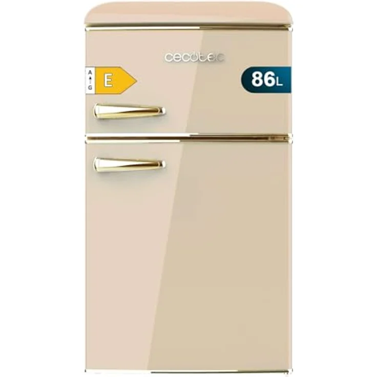 Cecotec Bolero CoolMarket 2D Origin 86, 2-türiger Retro Minikühlschrank mit 86L, Energieklasse E, Eisfach, Innenbeleuchtung, Chromgriff, Beige – Bild 1