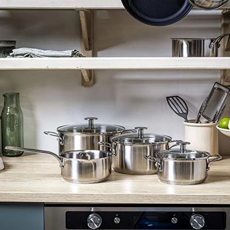KitchenAid Stainless Steel 7-teiliges Kochgeschirr-Set, 3-lagige Antihaftbeschichtung, induktionsgeeignet, backofenfest, spülmaschinenfest, silber - Preisvergleich – Bild 2