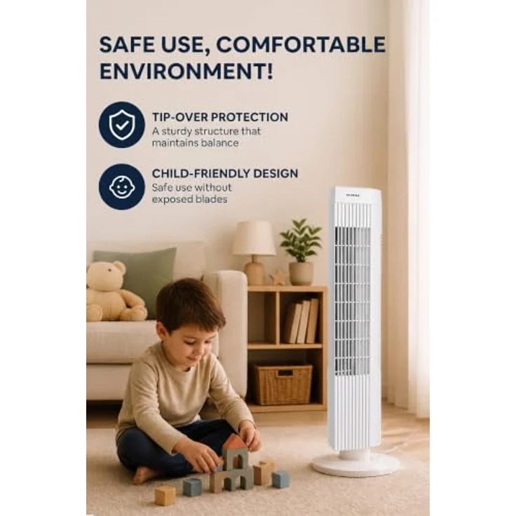 KUMTEL KTF-258W Standventilator, 70 cm Durchmesser, 60° Oszillation, 3 Geschwindigkeitsstufen, 2-Stunden-Timer, maximale Höhe 71 cm, weiß – Bild 18