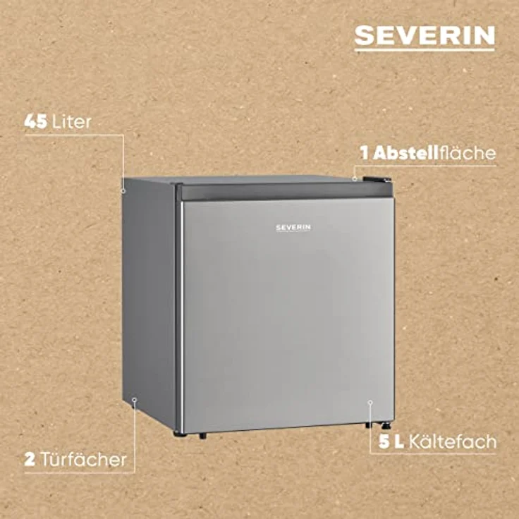 SEVERIN Mini Kühlschrank KB 8878, Kühlbox mit Kältefach, energiesparend, 45 L Nutzinhalt, Inox Look – Bild 4