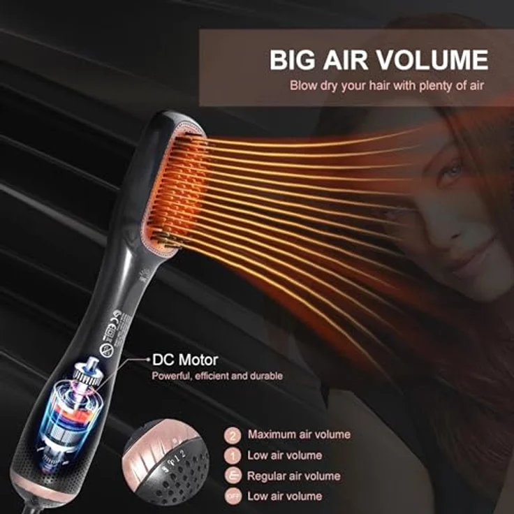 Lalano`S Cosmetics Haartrockner One Step Volumizer Hair Dryer Warmluftbürste, 1200,00 W, 3 in 1 Hairstylist Haarglättbürste, mit Keramik-Heiztechnologie und Ionisator, Cool, Low und High Temperatur einstellbar – Bild 4