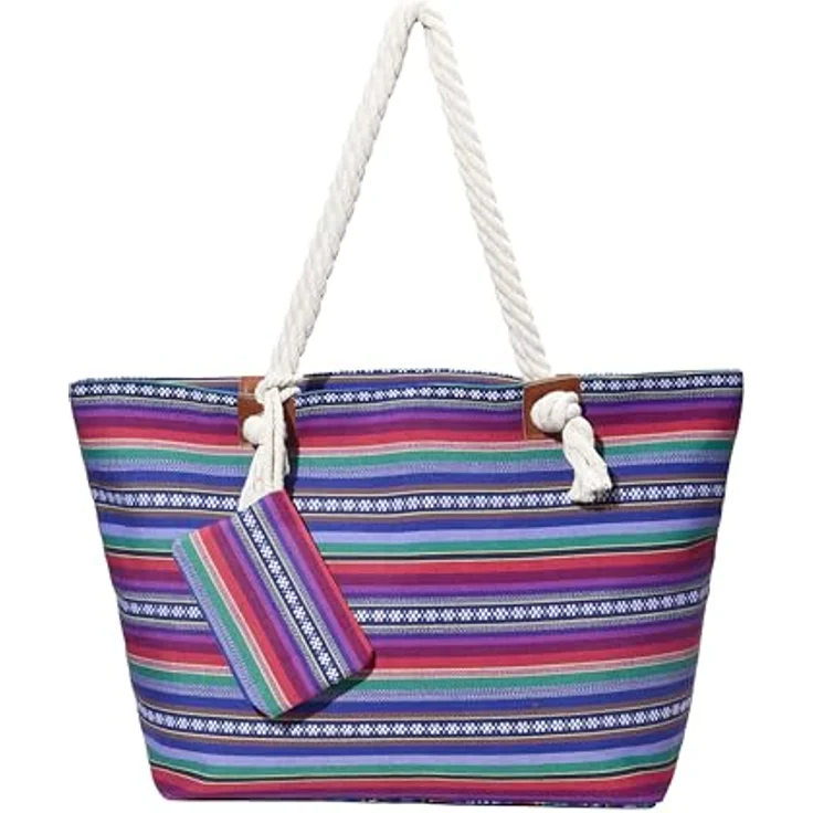 DonDon XXL Strandtasche mit Reißverschluss, praktische Beach Bag Umhängetasche für Damen, strapazierfähig und wasserabweisend, inkl. stylischer Mini Tasche, Boho Style – Bild 1
