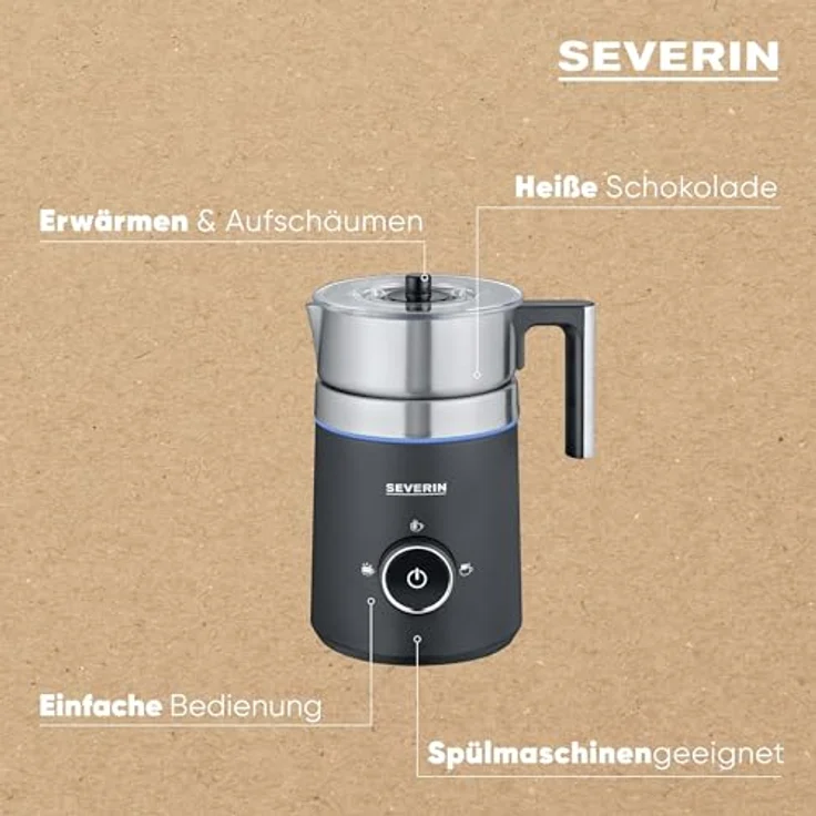 Severin SM 3585 Induktions-Milchaufschäumer Spuma 500 (ca. 500 W, ca. 500 ml, 360°-LED Leuchtring, Schokoladenfunktion, spülmaschinengeeigneter Milchbehälter) – Bild 4