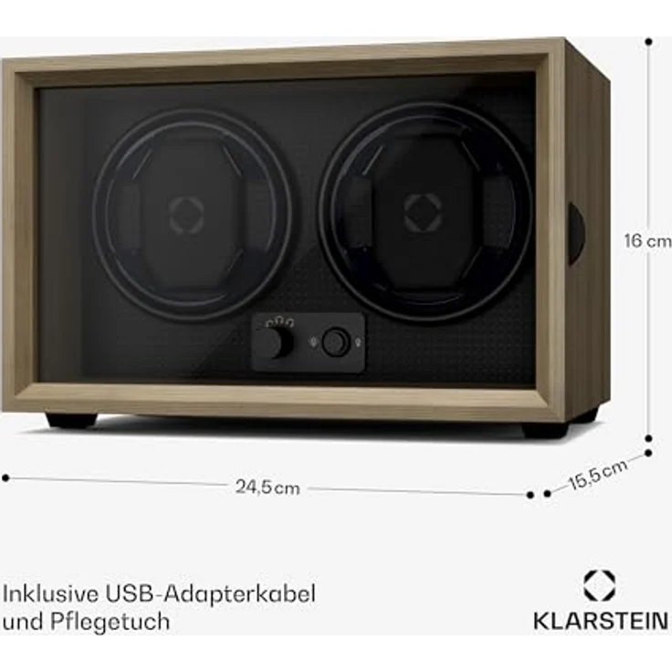 Klarstein Uhrenbeweger Brienz, eleganter Uhrenkasten für 2 Uhren mit Holz-Optik und blauer LED-Beleuchtung, 4 Rotationsmodi – Bild 7