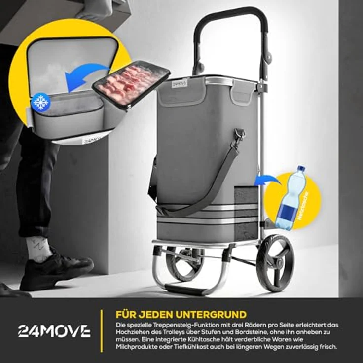 24MOVE® Einkaufstrolley Vehlo, klappbar mit 55L Kühlfach, faltbarer 3in1 Trolley - Sackkarre und Tasche, grau, bis 30kg belastbar – Bild 5