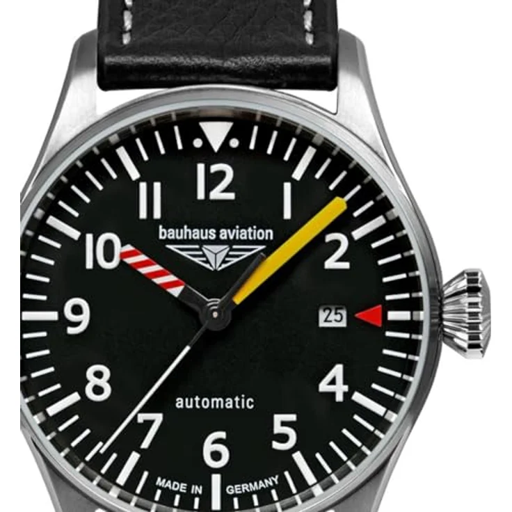 Bauhaus Herrenuhr Aviation Automatik Schwarz 2762-5, Lederarmband, Edelstahlgehäuse, Mineralglas – Bild 2