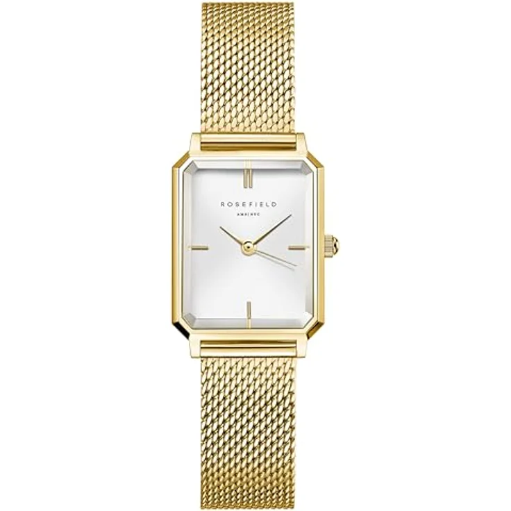 Rosefield Octagon XS Mesh Gold, Armbanduhr mit weißem Zifferblatt, 19.5 x 24 mm Goldgehäuse, Edelstahl, wasserdicht bis 3 ATM – Bild 1