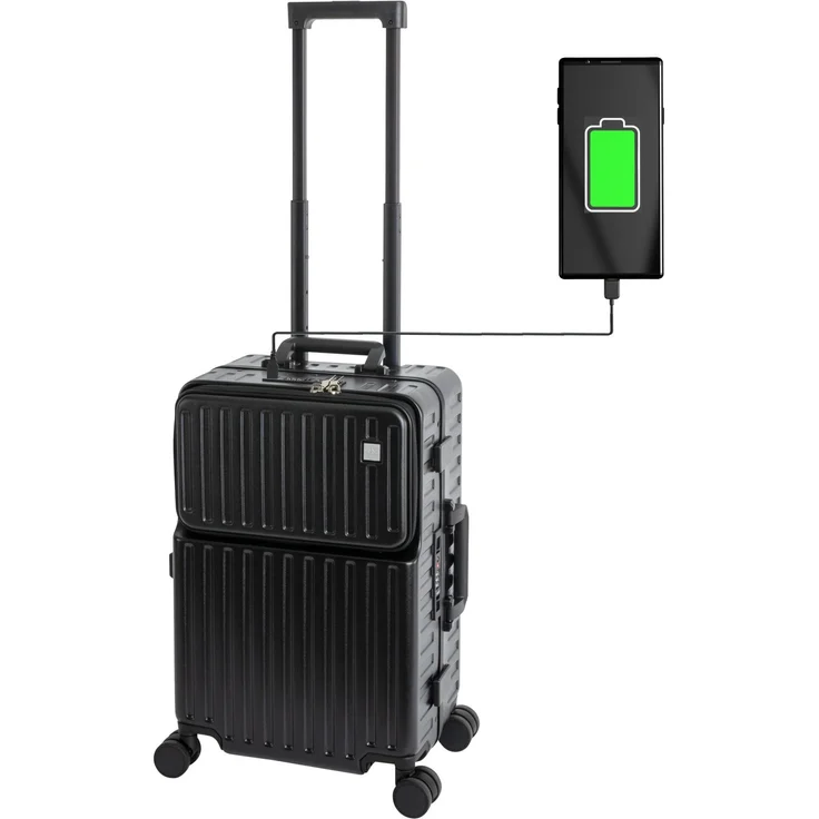 Travelhouse Hartschalen-Trolley Roma, Alu-Rahmen & Polycarbonat Hartschale, 4 Rollen, USB, Getränkehalter - 55cm, schwarz – Bild 1