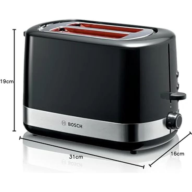 Bosch TAT6A513 2-Schlitz-Toaster, 800 W, 2 Scheiben, Highlift, elektronische Bräunungskontrolle, schwarz – Bild 4
