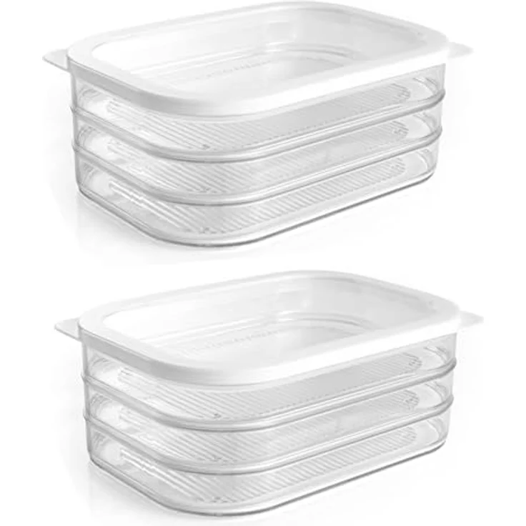 HAC24 2x Aufschnittboxen Kühlschrank mit Deckel je 3 Lagen 6 x 550 ml Wurst Käse Frischhaltedosen, transparent – Bild 1