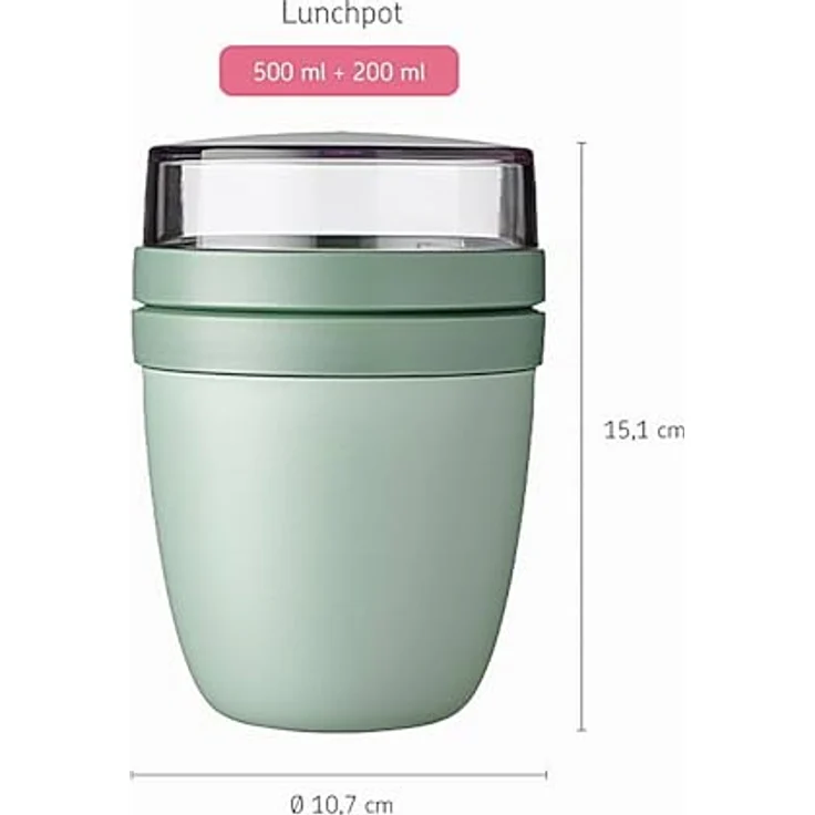 Mepal Lunchpot Ellipse Mixed, Müslibecher to go in Nordic Sage + Nordic White, 500 ml + 200 ml, für Joghurt & Müsli, mikrowellen- und gefriergeeignet, spülmaschinenfest – Bild 3