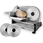 Venga! Universal Elektro-Allesschneider, Edelstahl, 2 Austauschbare Klingen, bis zu 15 mm Regelung der Schneidstärke, 200 W, Silber, VG AS 3005