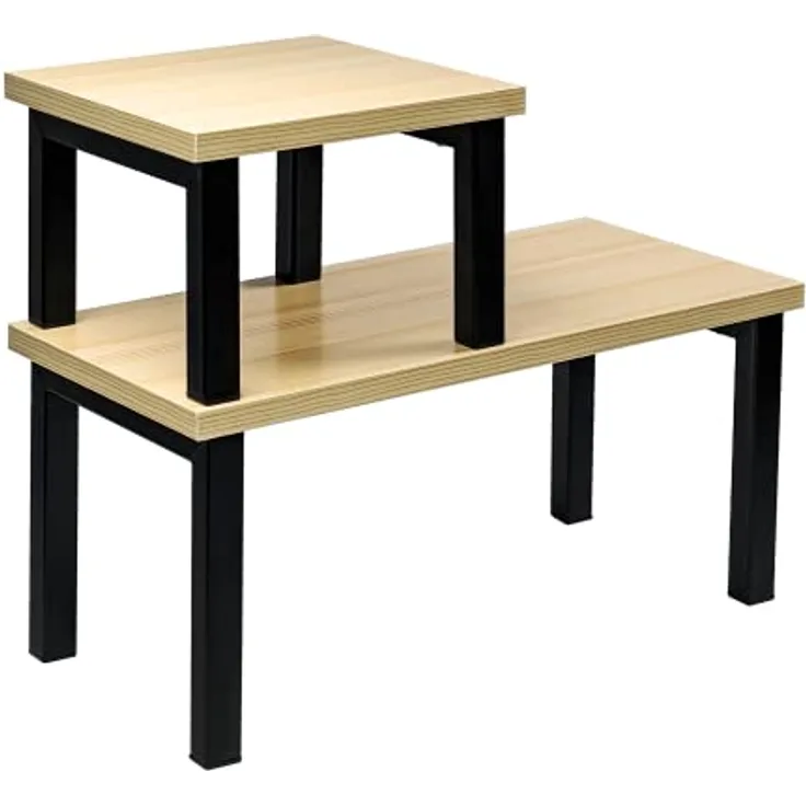 Coradoma Gewürzregal 2er Set Küchenregal Stapelbar aus Holz - Regal Organizer für Küche - Küchenorganizer für Gewürze Aufbewahrung klein und stehend - Küchenhelfer Arbeitsplatte Eckregal