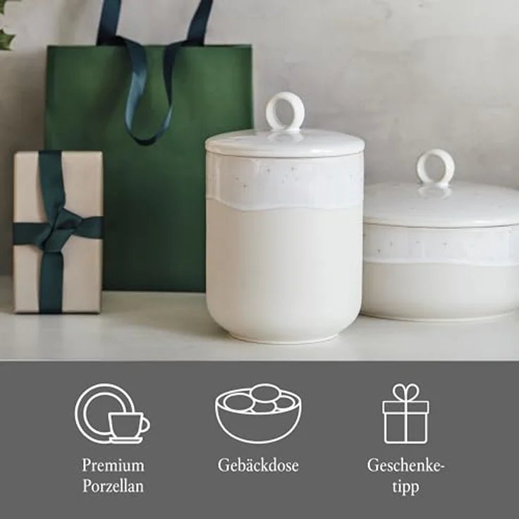 like. by Villeroy & Boch Winter Glow Längliche Gebäckdose, Mikrowellensicher, Beige, Premium Porzellan, 12x12x18,5 cm – Bild 3