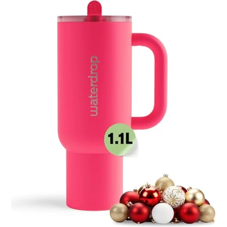 waterdrop® Thermobecher 1,1L mit Strohhalm – Auslaufsichere Edelstahl-Trinkflasche, hält 12h kalt, klappbares Mundstück, robustes Design – Bild 1