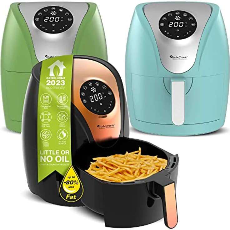 TurboTronic by Z-Line Heißluftfritteuse 3,5 Liter, 9 Programme, Fettfrei ohne Öl, 1200 W, Retro digital Airfryer AF9D, Blau – Bild 2