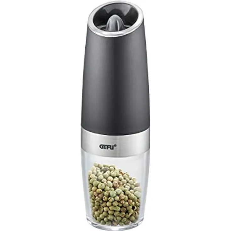 Gefu 34619 Salz- oder Pfeffermühle GIVA, elektrisch mit KippSensor - Gewürzmühle, Salzmühle, Stufenlos Verstellbares Keramikmahlwerk, LED-Beleuchtung