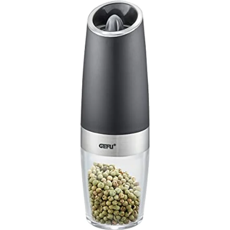 Gefu 34619 Salz- oder Pfeffermühle GIVA, elektrisch mit KippSensor - Gewürzmühle, Salzmühle, Stufenlos Verstellbares Keramikmahlwerk, LED-Beleuchtung – Bild 1