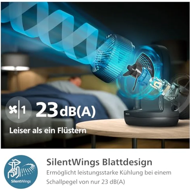 Philips Oszillierender Tischventilator Serie 3000 mit SilentWings Technologie, 23dB, Schwarz (CX3050/01) – Bild 4