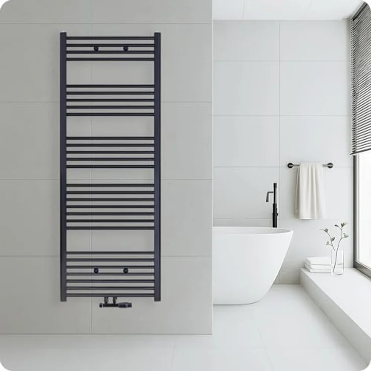 Belrad Badheizkörper Mittelanschluss, Schwarz Matt Gebürstet, 1600 x 600 mm, 828 W, aus Qualitätsstahl – Bild 2