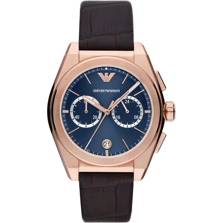Emporio Armani Chronograph AR11563, Quarzuhr, Herrenuhr, Stoppfunktion, Lederarmband, Roségoldfarbenes Gehäuse – Bild 1