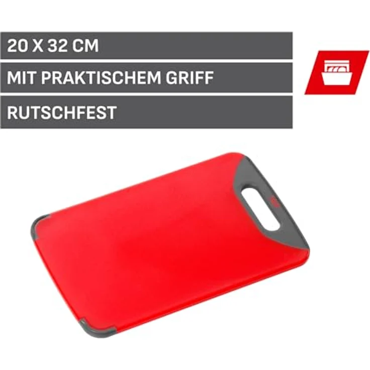 Silit Schneidebrett 32 x 20 cm, rechteckig, Kunststoff, praktischer Griff, spülmaschinengeeignet, klingenschonend, rot – Bild 3