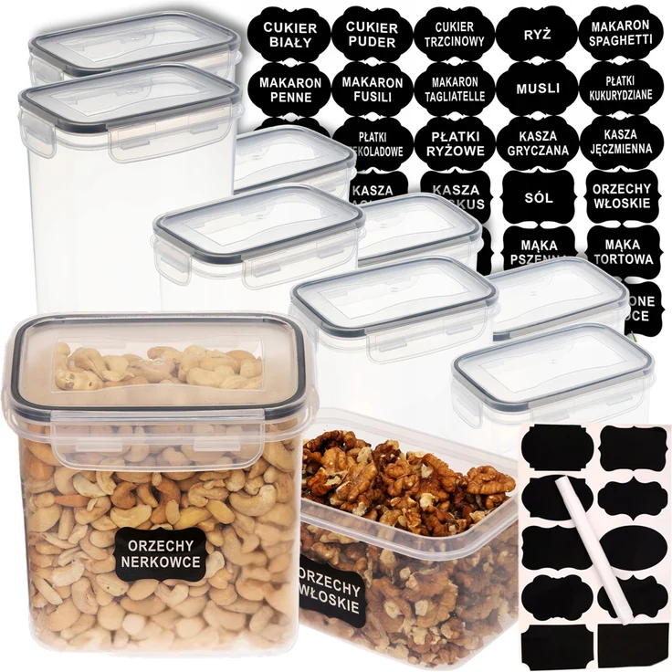 Bajkowy Kuferek 8er-Set luftdichter Kunststoff-Lebensmittelbehälter für den Kühlschrank, inklusive Etiketten und 30 Namen, 2 x 0,8 l, 2 x 1,4 l, 2 x 2 l, 2 x 2,8 l