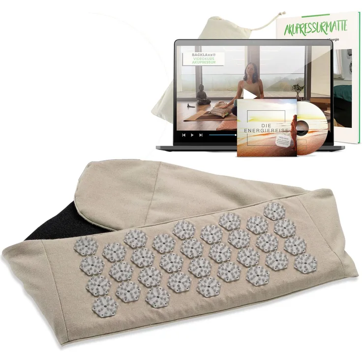 BACKLAxx® Massagegerät Akupressur Lendengürtel, Umweltfreundliches Halbleinen, 100% reine Kokosfasern, Intensitätsregulierung, blau