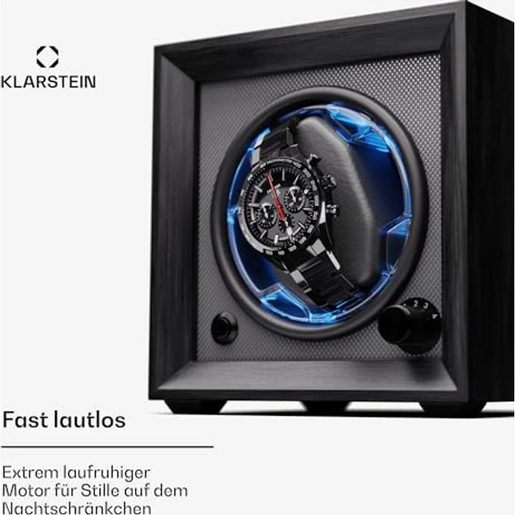 Klarstein Brienz 1 Uhrenbeweger, Holz-Optik, 4 Rotationsmodi, blaue Innenbeleuchtung, für 1 Automatik-Uhr – Bild 4