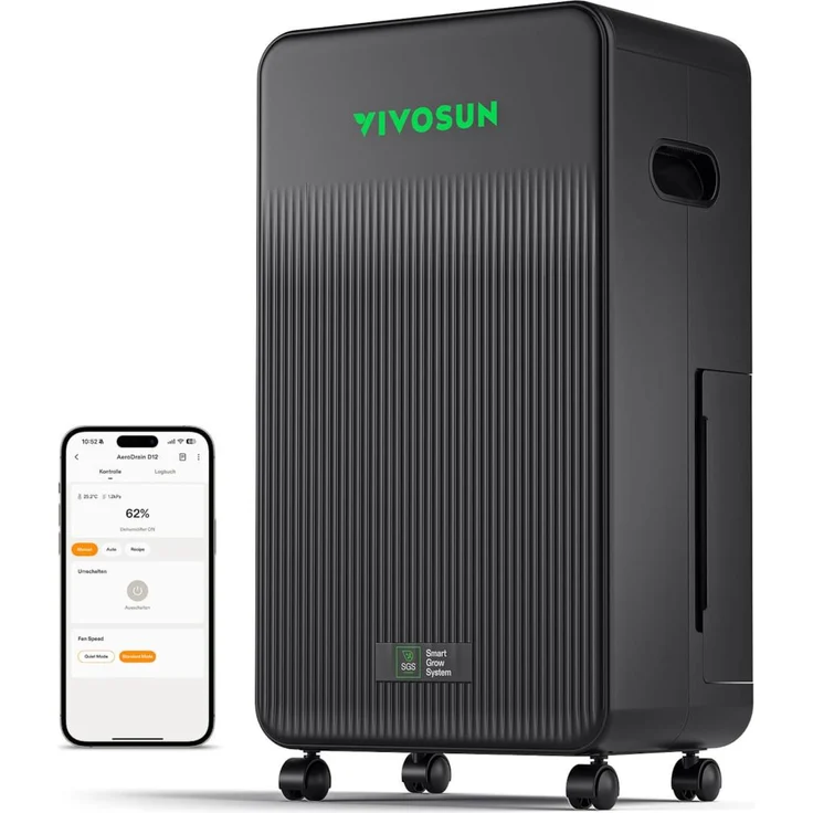 VIVOSUN AeroDrain D12, Smarter Luftentfeuchter für Growboxen, entzieht bis zu 12 L/Tag, inkl. App-Steuerung und 2 L Wassertank
