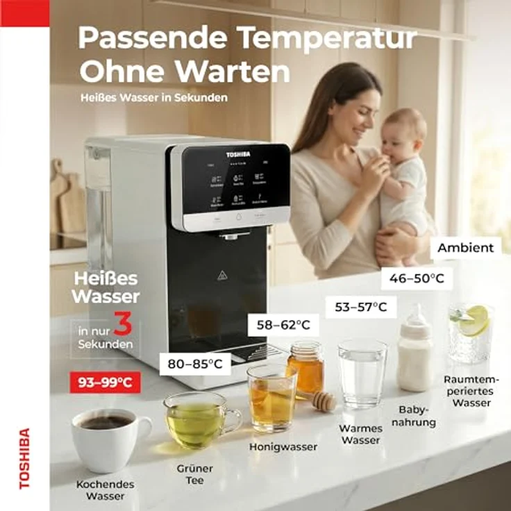 Toshiba Auftisch Osmoseanlage, Wasserfilter für Trinkwasser mit 5-in-1 Filter, UV-Sterilisation, NSF-zertifiziert, Heißwasserspender, weiß – Bild 5