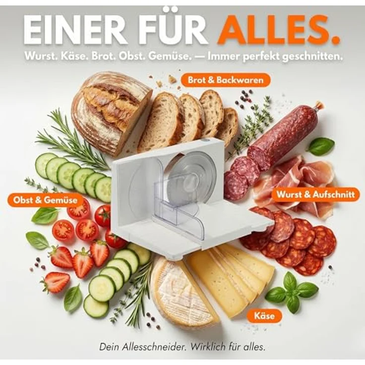 Sommertal Allesschneider AS170 150W Edelstahlmesser mit Wellenschliff, 0-15mm, klappbar, elektrische Schneidemaschine Brotschneidemaschine weiß – Bild 8