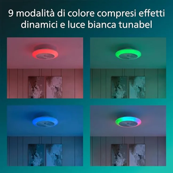Philips Amigo Deckenventilator, 20 W + 40 W, mit RGB-Beleuchtung und Fernbedienung, 49 cm Durchmesser, weiß – Bild 4