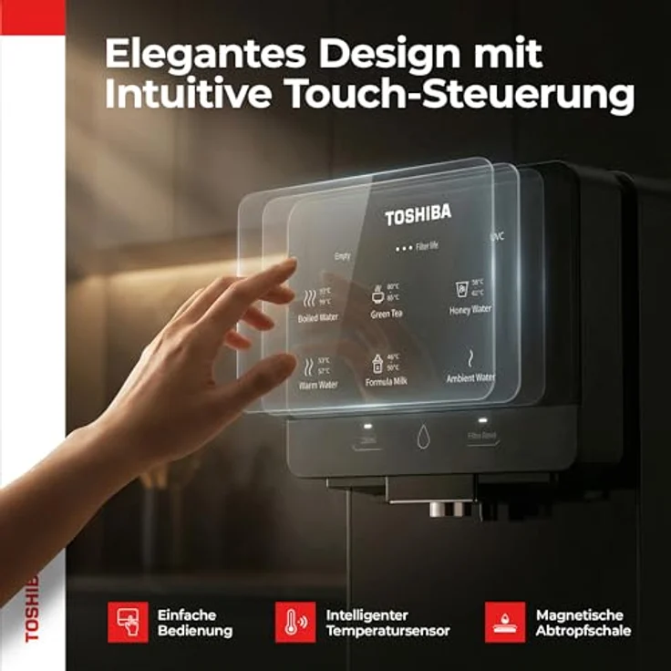 Toshiba Auftisch Osmoseanlage, Wasserfilter für Trinkwasser mit 5-in-1 Filter, UV-Sterilisation, heißem Wasser, NSF-zertifiziert, grau – Bild 7