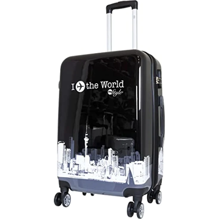 Trendyshop365 Hartschale City-Koffer mit Flugzeug Städte Motiv - Fly The World schwarz - 68 cm 69 Liter 4 Rollen – Bild 1