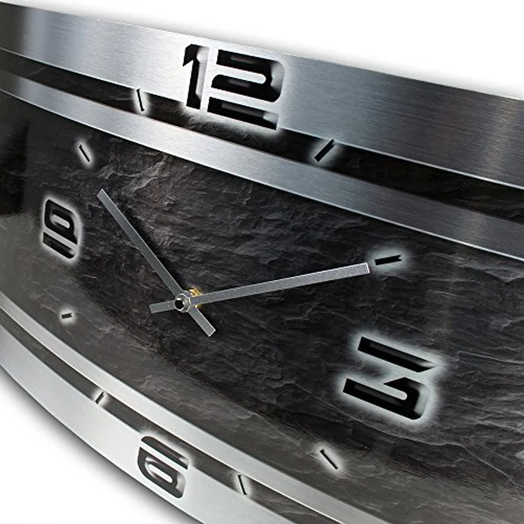 Kreative Feder Schiefer Abstrakt Metallic Designer Funk Wanduhr Made in Germany - leises Funkuhrwerk, modernes Design, 50x30cm – Bild 4