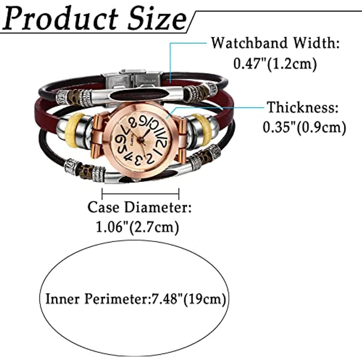 JewelryWe Analog Quarz Armbanduhr Damen, Retro Mehrreihig Geflochtenes Lederarmband, Wasserdicht, Braun – Bild 5
