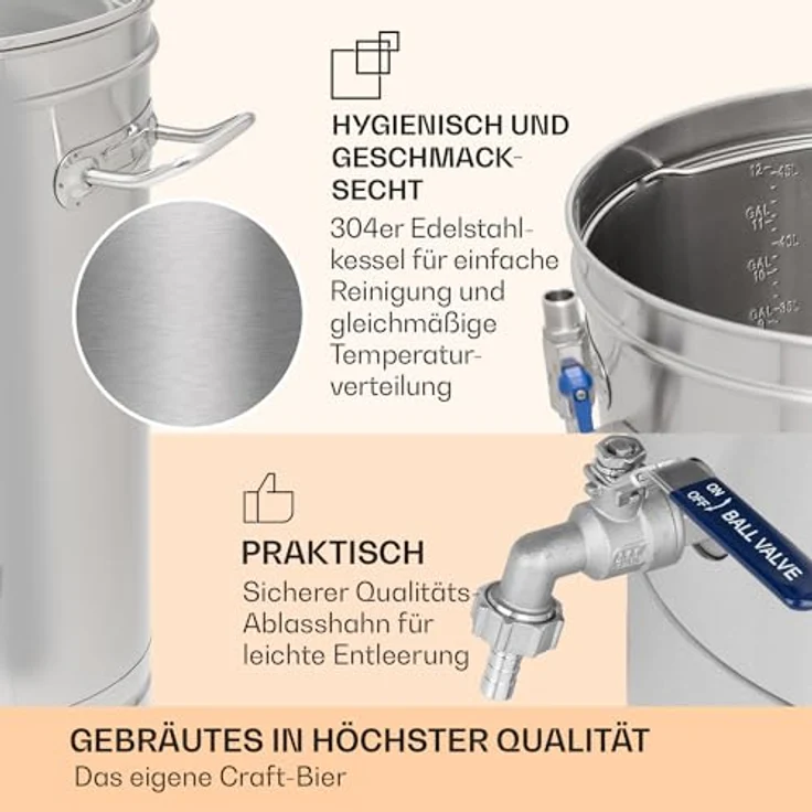 Klarstein Brauheld Smart 45, Bierzapfanlage mit 2500W, 45L Edelstahl, LCD Display, App-Steuerung, 11 Brauschritte – Bild 8