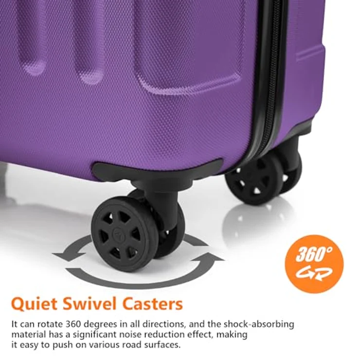 YONSLY Gepäckset Suitcase, Hartschalenreisekoffer mit 360° Lenkrollen, Zahlenschloss, Mehrstufiger Teleskopgriff, Lila (S-M-L-XL-Set) – Bild 5