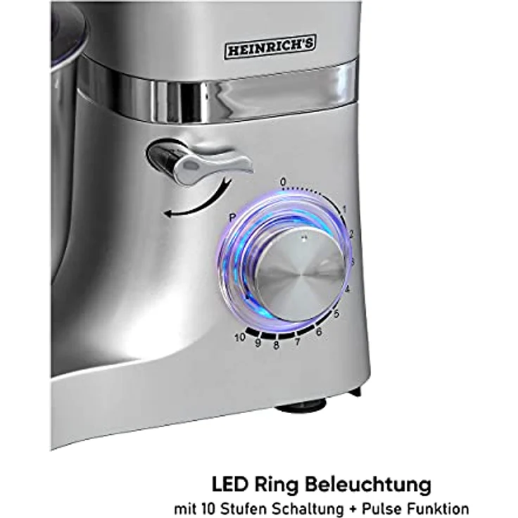 HEINRICHS Küchenmaschine Knetmaschine Teigmaschine 1300W.Küchengerät Rührbesen Knethaken Schneebesen Spritzschutz 10 einstellbare Geschwindigkeiten XL 6,2L Edelstahlschüssel geräuscharm (Rosa) – Bild 4