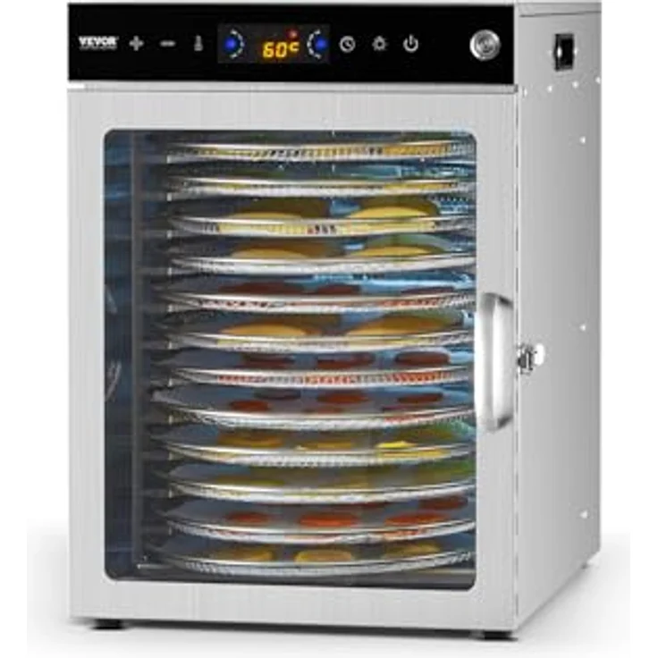 VEVOR Dörrgerät Dörrautomat 12 Edelstahlschalen, 800 W mit einstellbarer Temperatur und 24-Stunden-Timer für Trockenfleisch, Obst, Gemüse und Kräuter – Bild 1