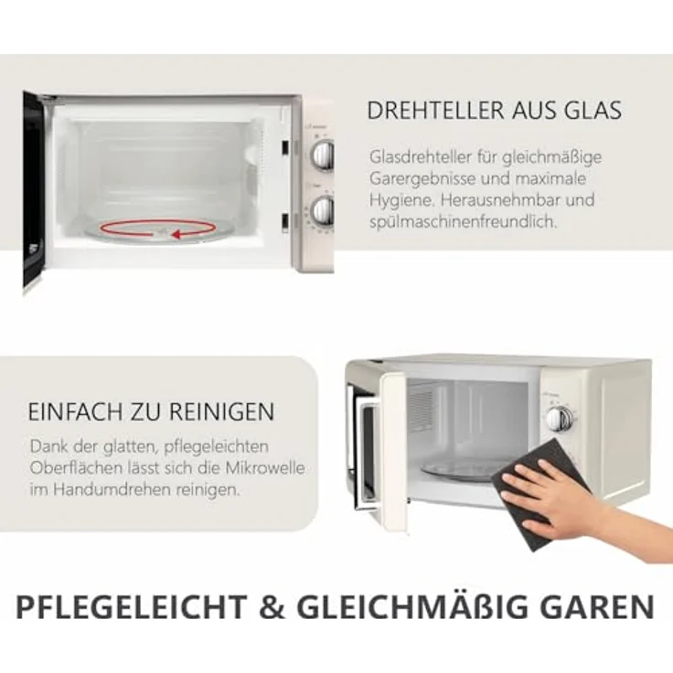 Silva MW-R 25.3, Retro Mikrowelle mit 700 Watt, 20-Liter-Garraum, beige – Bild 7