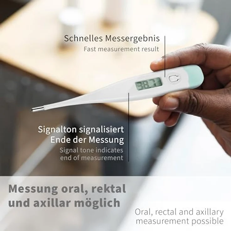 pulox Fieberthermometer mit LCD-Display - Professionelles, medizinisches Digitalthermometer mit akustischem Signal und Speicherfunktion – Bild 3