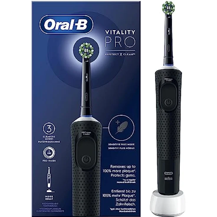 Oral-B Vitality Pro Elektrische Zahnbürste/Electric Toothbrush, 3 Putzmodi für Zahnpflege & Protect X Clean Zahnbürstenkopf, Geschenk Mann/Frau, Designed by Braun, schwarz – Bild 1