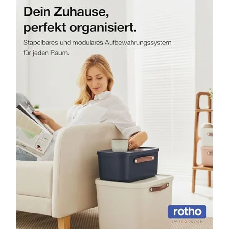 Rotho Maloja 3er-Set Aufbewahrungsbox mit Deckel 25l, Kunststoff, anthrazit - Praktische Ordnungsboxen im Set mit 25 Liter Fassungsvolumen – Bild 2