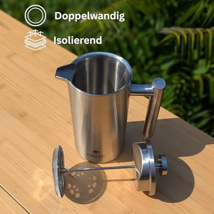 Kenucamp® French Press 800ml, Isolierende Edelstahl Kaffeepresse (Silber), Doppelwandig & Langlebig, Thermo Kaffeebereiter für 2–3 Tassen – Bild 3