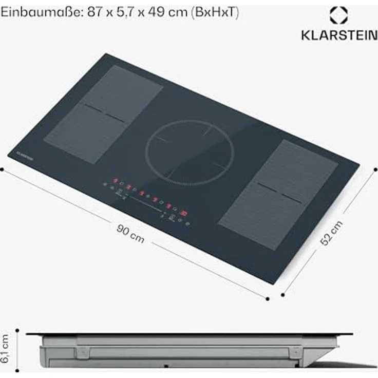 Klarstein Delicatessa 90 Flex Induktionskochfeld – 5-Zonen-Einbaukochfeld, 9.500 W Mit Thermoboost, Flexzone, Sensecontrol, Timer Und Kindersicherung, Glaskeramik Anthrazit, 90-cm-Design – Bild 8
